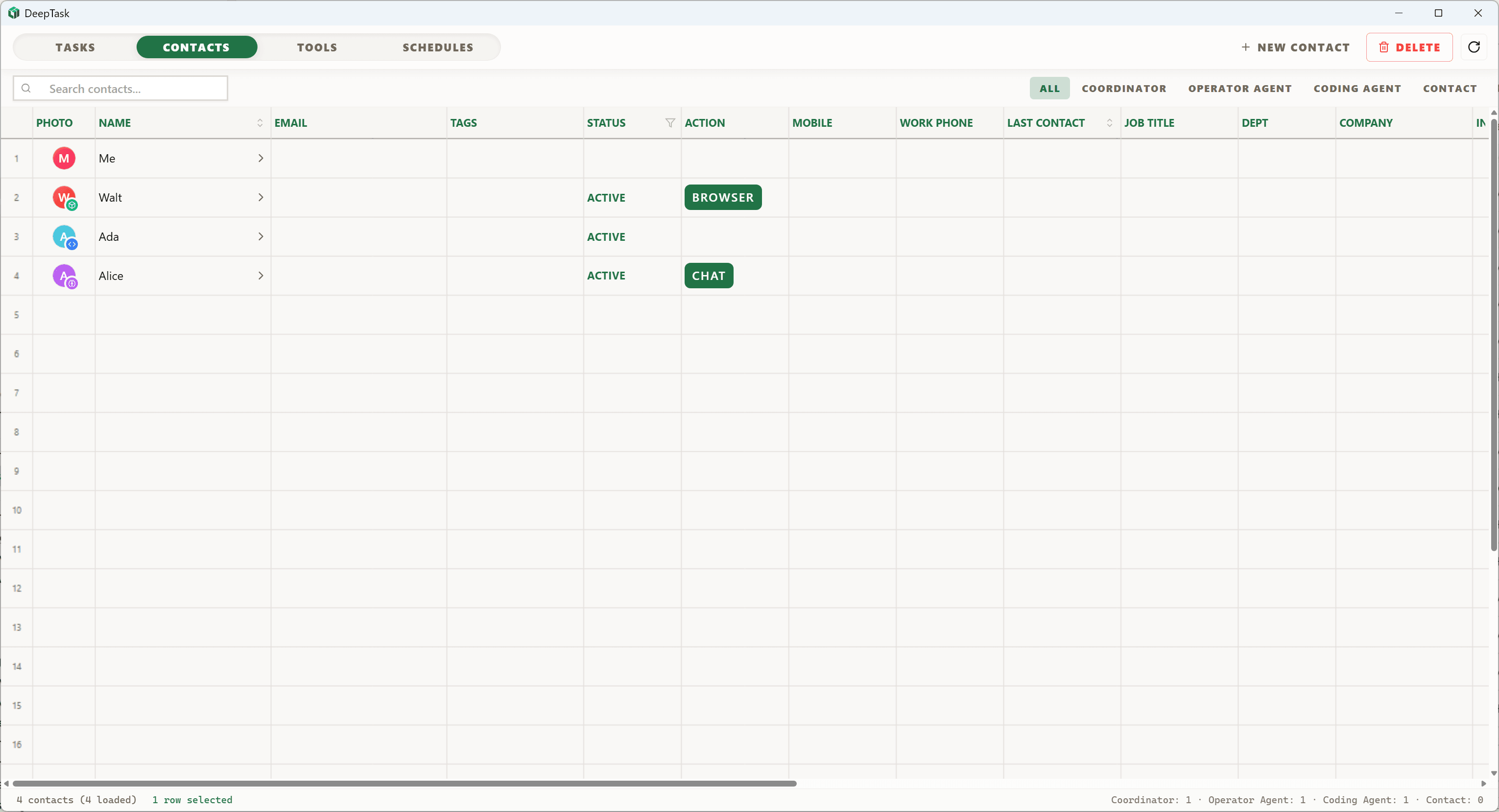 DeepTask contacts and CRM