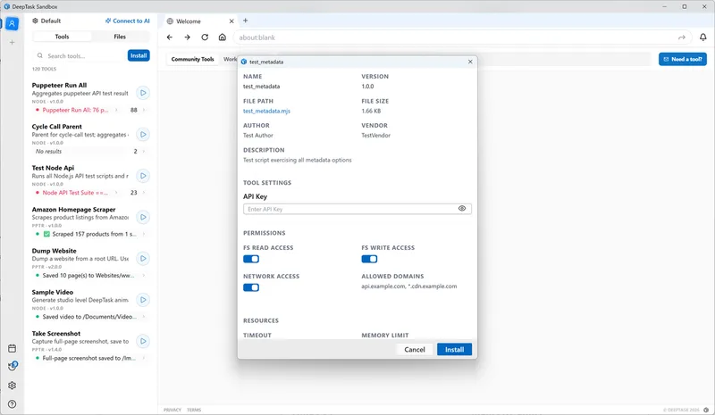 DeepTask Sandbox में टूल कैसे इंस्टॉल करें